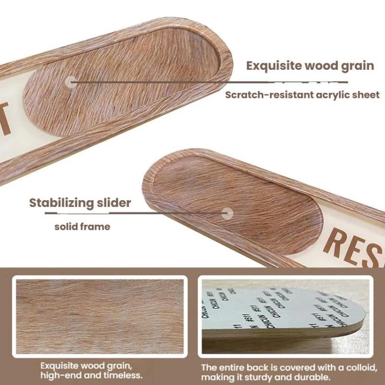 Sliding Door Status Sign for Reserved or Vacant Rooms Self-Adhesive Wood Grain Label for Private Dining Rooms, Spas - 17.8 x 5cm