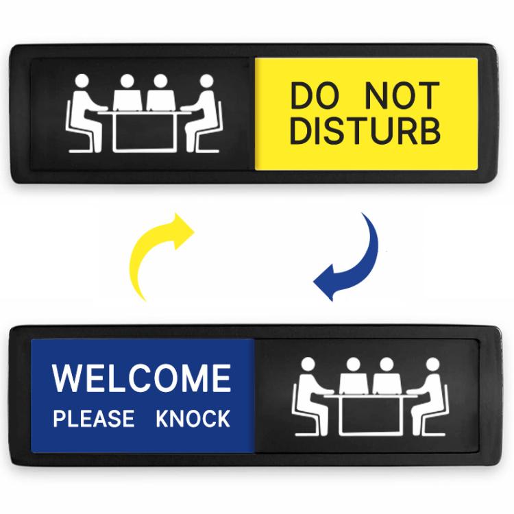 Sliding Do Not Disturb/Welcome Please Knock Sign with Self-Adhesive Backing for Meeting Rooms & Offices - Black Bottom