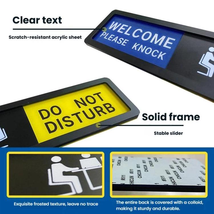 Sliding Do Not Disturb/Welcome Please Knock Sign with Self-Adhesive Backing for Meeting Rooms & Offices - Black Bottom