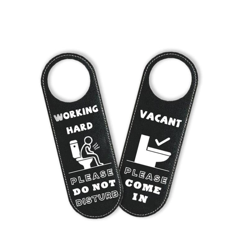 Double-Sided Toilet Door Sign Working Hard Do Not Disturb / Vacant Please Come In Hanger - Black