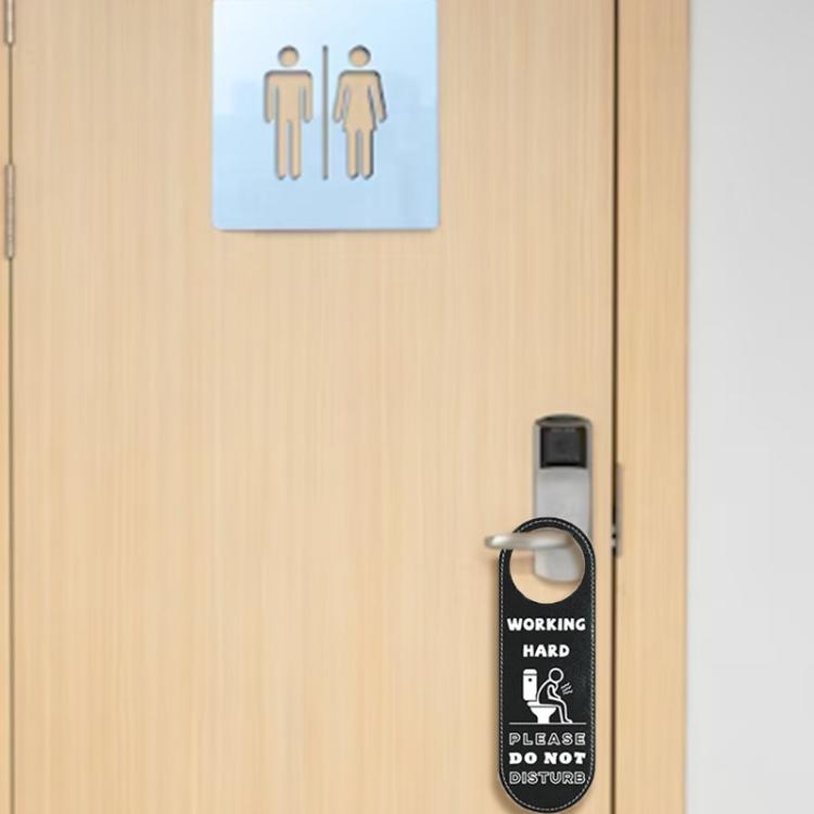 Double-Sided Toilet Door Sign Working Hard Do Not Disturb / Vacant Please Come In Hanger - Black