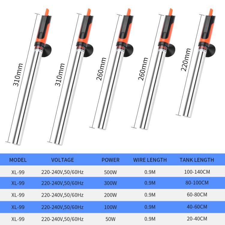 XL-99 100W Stainless Steel Aquarium Heater Automatic Temperature Control Submersible Fish Tank Heater - EU Plug