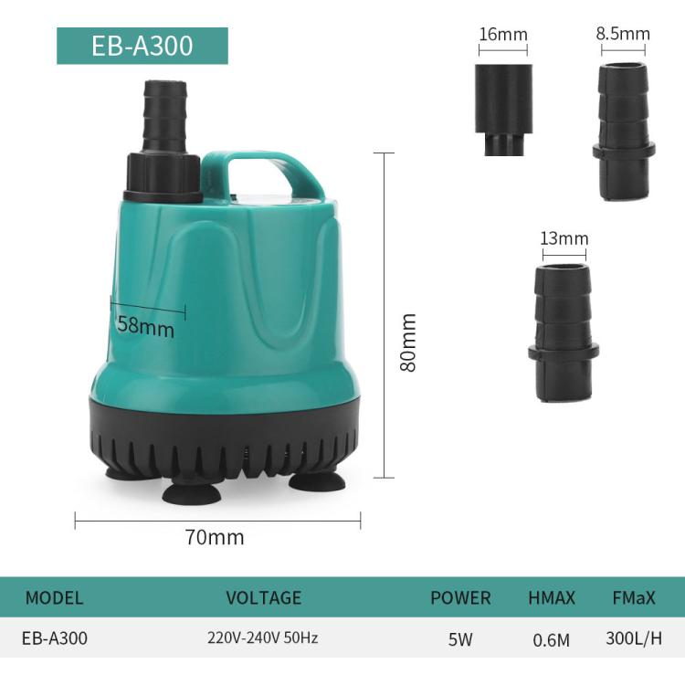EB-A300 5w Submersible Aquarium Pump with Bottom Suction for Waste Removal, Water Change and Bottom Filtration - EU Plug