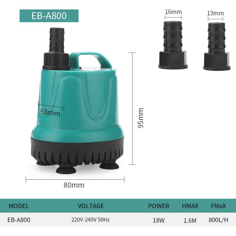 EB-A800 18w Submersible Aquarium Pump with Bottom Suction for Waste Removal, Water Change and Bottom Filtration - EU Plug