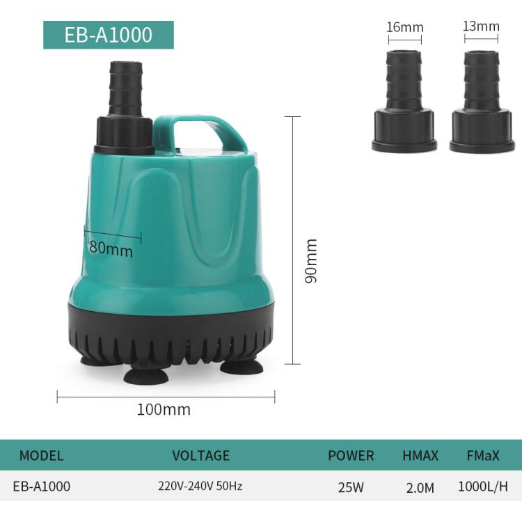EB-A1000 25w Submersible Aquarium Pump with Bottom Suction for Waste Removal, Water Change and Bottom Filtration - EU Plug