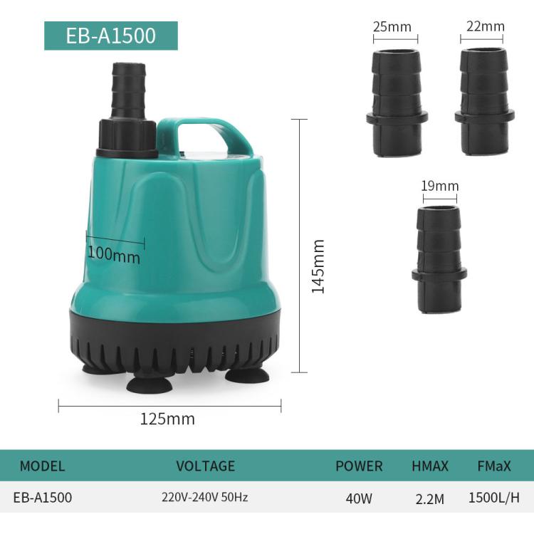 EB-A1500 40w Submersible Aquarium Pump with Bottom Suction for Waste Removal, Water Change and Bottom Filtration - EU Plug