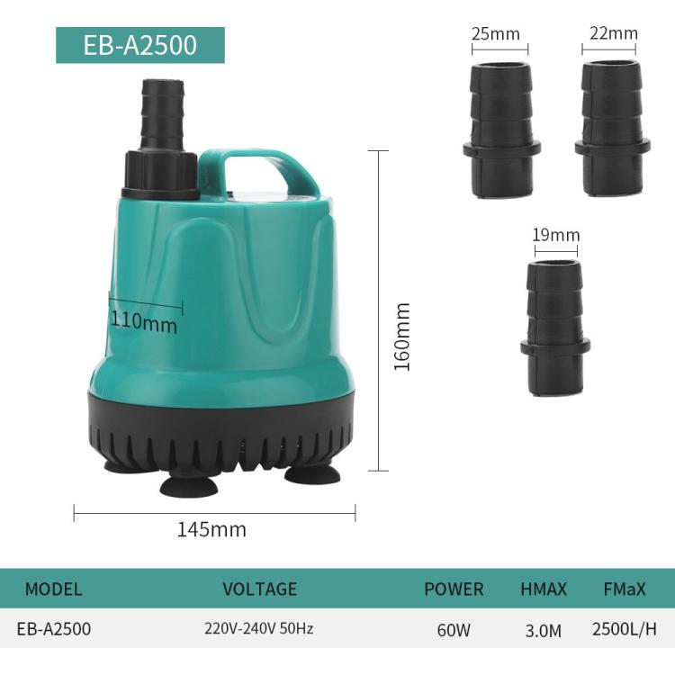 EB-A2500 60w Submersible Aquarium Pump with Bottom Suction for Waste Removal, Water Change and Bottom Filtration - EU Plug