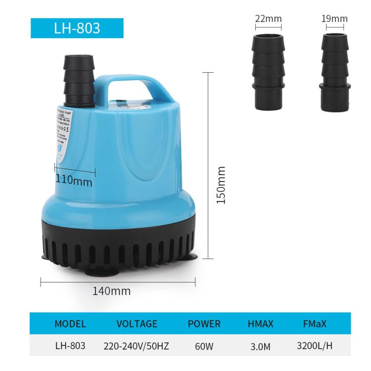 LH-803 60W Submersible Aquarium Water Pump with 360-degree Bottom Suction for Freshwater & Saltwater Tanks