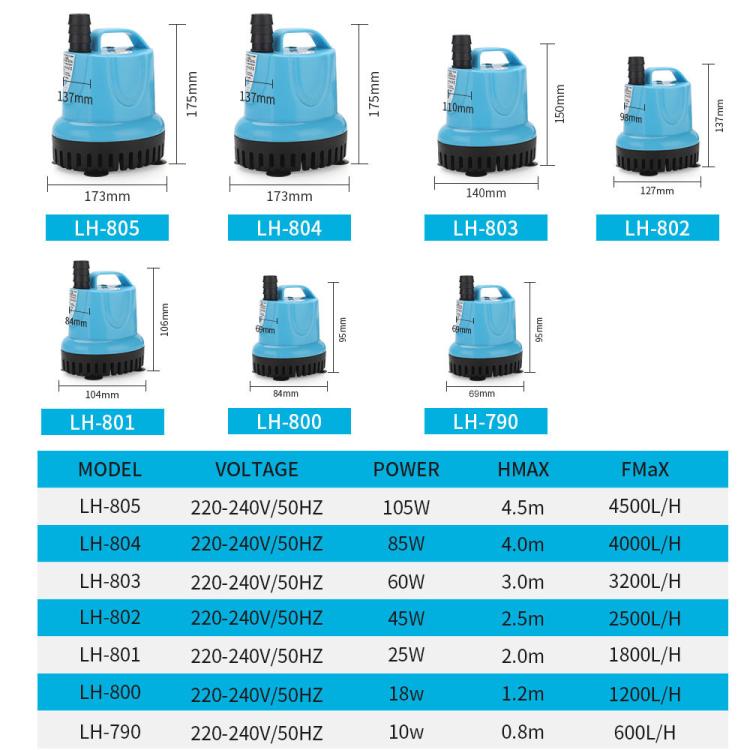 LH-804 85W Submersible Aquarium Water Pump with 360-degree Bottom Suction for Freshwater & Saltwater Tanks