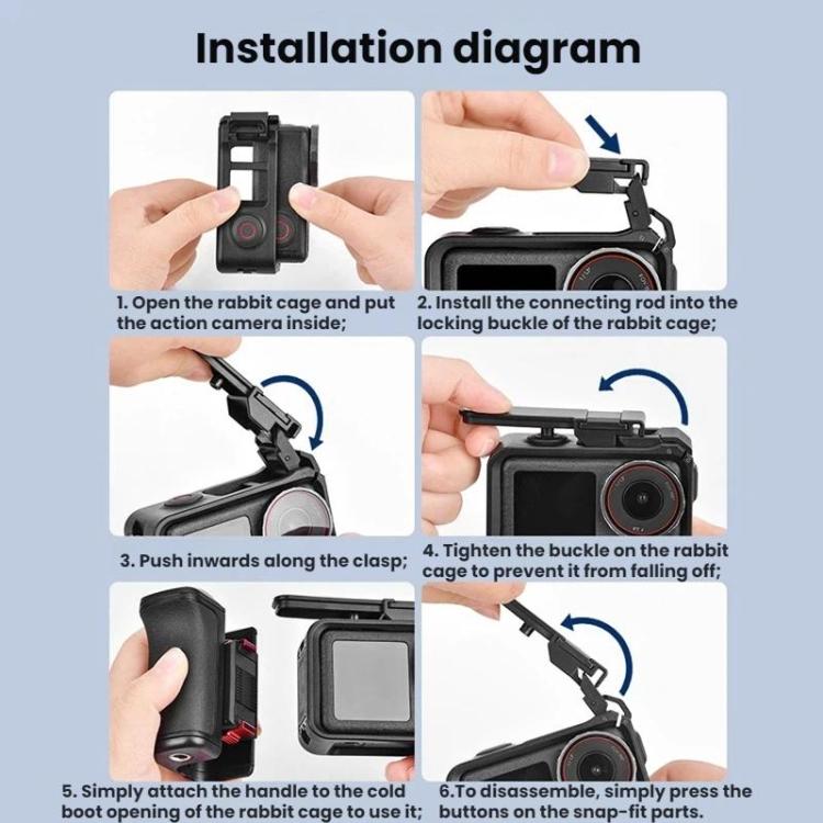 Flymile For DJI Osmo Action 5 Pro / 4 / 3 Camera Cage Handle With Magnetic Quick-Release Base - With Quick Release