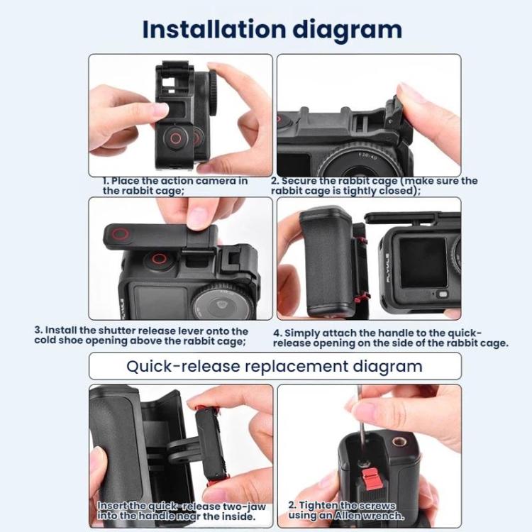 For DJI Osmo Action 6 Flymile Quick-Release Cage Protective Frame Street Photography Handle Kit - Black