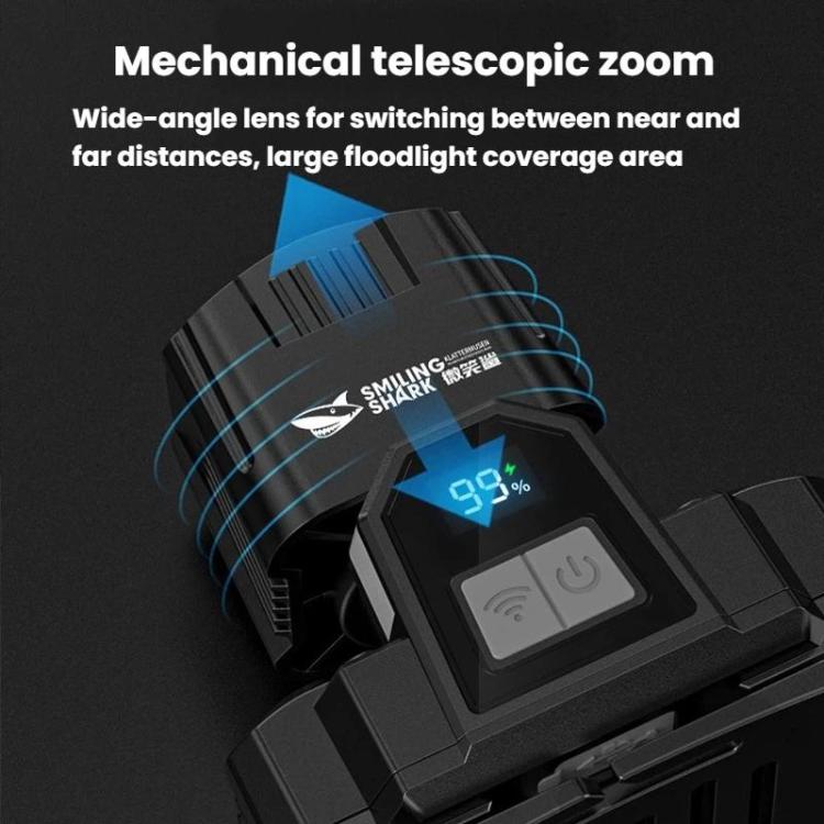 SMILING SHARK TD-0282A-5 Digital Display Zoom High Brightness Headlamp Motion Sensing Hands-Free Work Light - Black