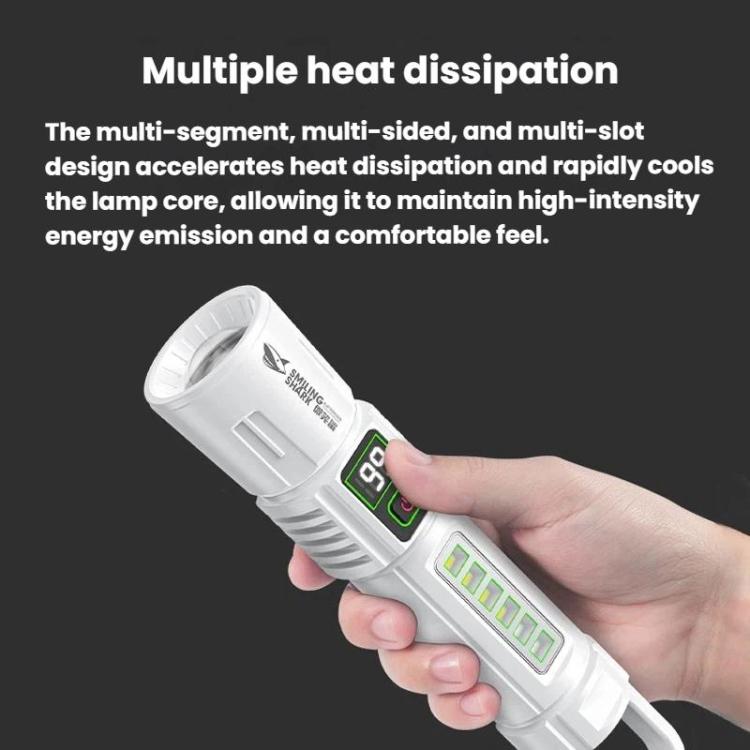 SMILING SHARK SD-5424A Portable Super Bright Digital Display Flashlight With Hook Outdoor Zoomable Telescopic Light - White