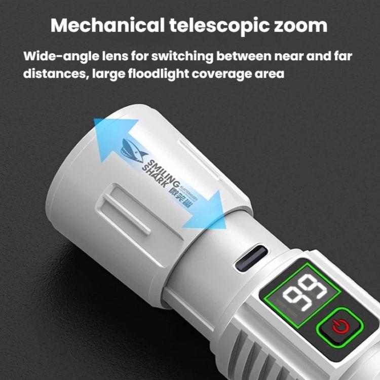 SMILING SHARK SD-5424A Portable Super Bright Digital Display Flashlight With Hook Outdoor Zoomable Telescopic Light - White