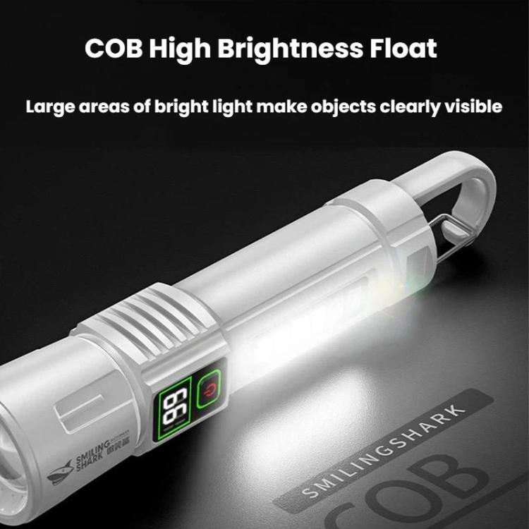 SMILING SHARK SD-5424A Portable Super Bright Digital Display Flashlight With Hook Outdoor Zoomable Telescopic Light - White