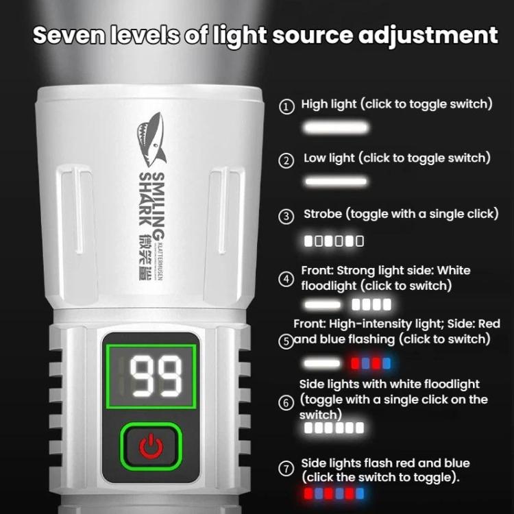 SMILING SHARK SD-5424A Portable Super Bright Digital Display Flashlight With Hook Outdoor Zoomable Telescopic Light - White