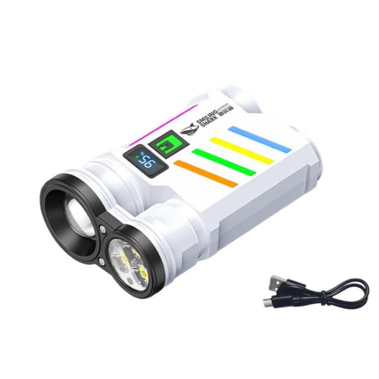 SMILING SHARK SD-5273 Portable High Bright Digital Display Flashlight USB Rechargeable Spotlight & Flood Light - White