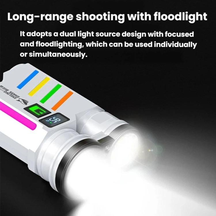 SMILING SHARK SD-5273 Portable High Bright Digital Display Flashlight USB Rechargeable Spotlight & Flood Light - White