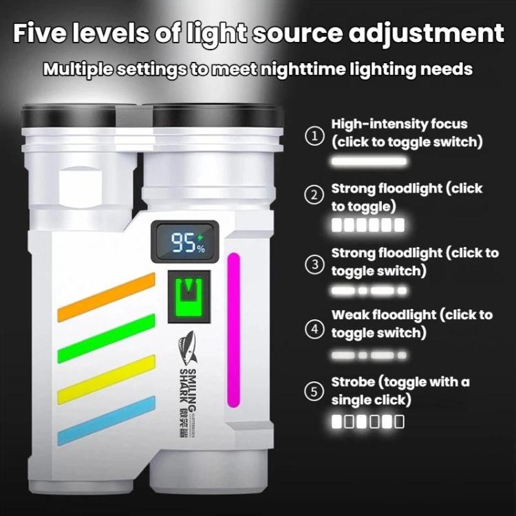 SMILING SHARK SD-5273 Portable High Bright Digital Display Flashlight USB Rechargeable Spotlight & Flood Light - White