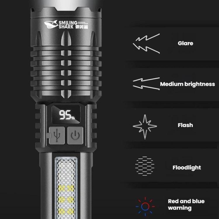 SMILING SHARK SD-5244 Zoomable Digital Display Flashlight With Side Light 4-Gear Dimmable Portable Torch, Style: Hook