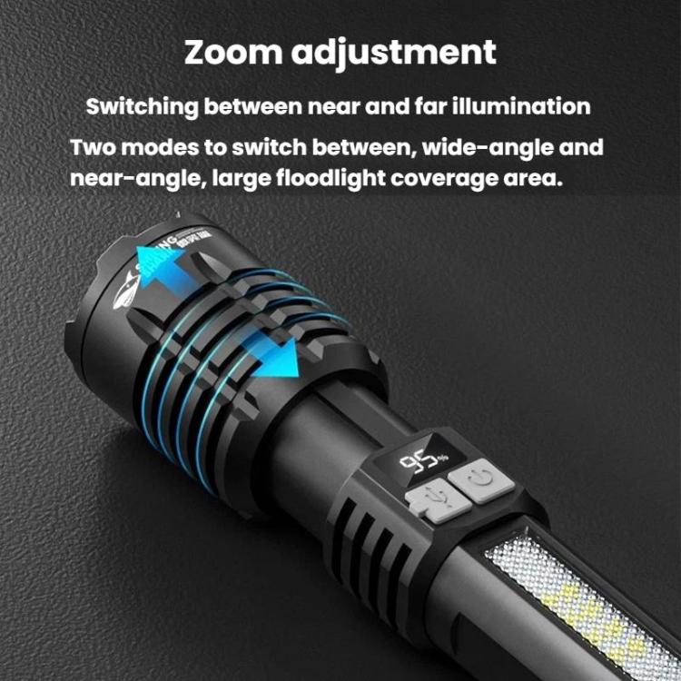 SMILING SHARK SD-5244 Zoomable Digital Display Flashlight With Side Light 4-Gear Dimmable Portable Torch, Style: Hook