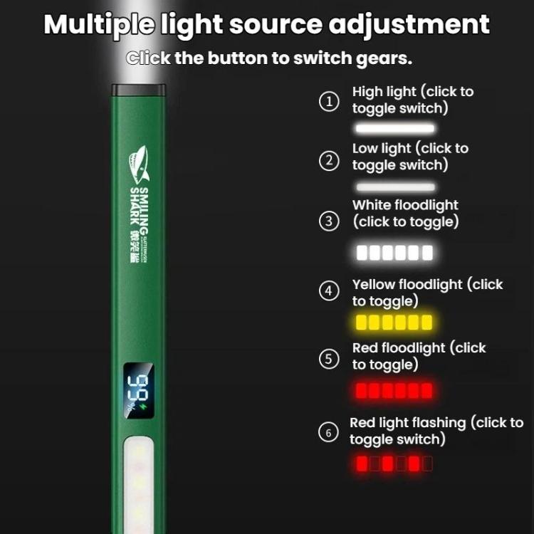 SMILING SHARK GZ-5112 Multi-Functional Outdoor Rechargeable Work Light Portable Magnetic Flashlight - Green
