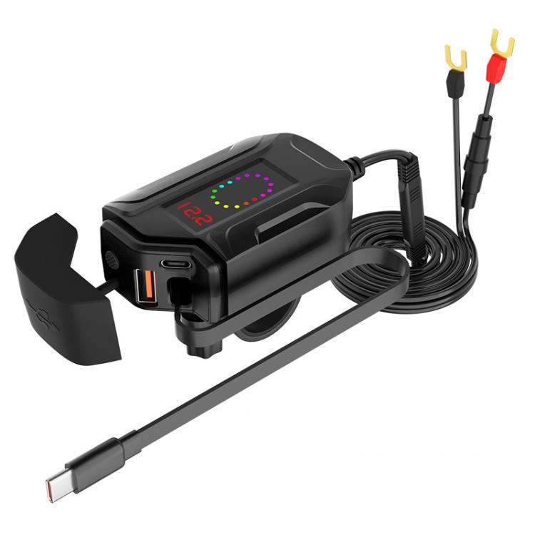 CS-2035A1 IP65 Waterproof Dustproof Motorcycle Phone Charger Retractable USB Charging Cable - Black