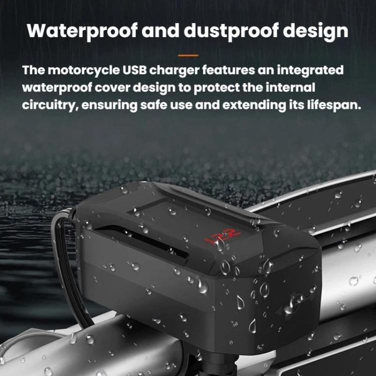 CS-2035A1 IP65 Waterproof Dustproof Motorcycle Phone Charger Retractable USB Charging Cable - Black