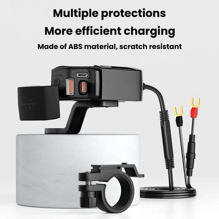 CS-2035A1 IP65 Waterproof Dustproof Motorcycle Phone Charger Retractable USB Charging Cable - Black