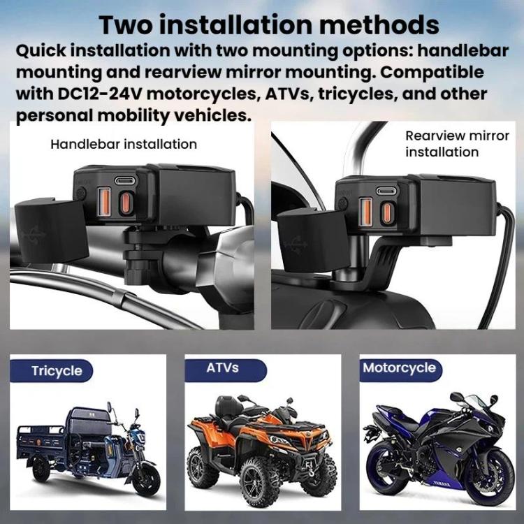 CS-2035A1 IP65 Waterproof Dustproof Motorcycle Phone Charger Retractable USB Charging Cable - Black
