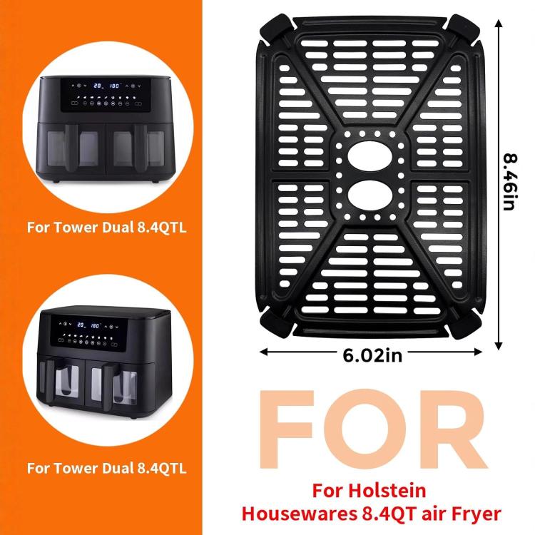2pcs /Pack Crisper Tray & Drip Pan for Holstein Housewares 8.4QT Dual Basket Digital Air Fryer - Black