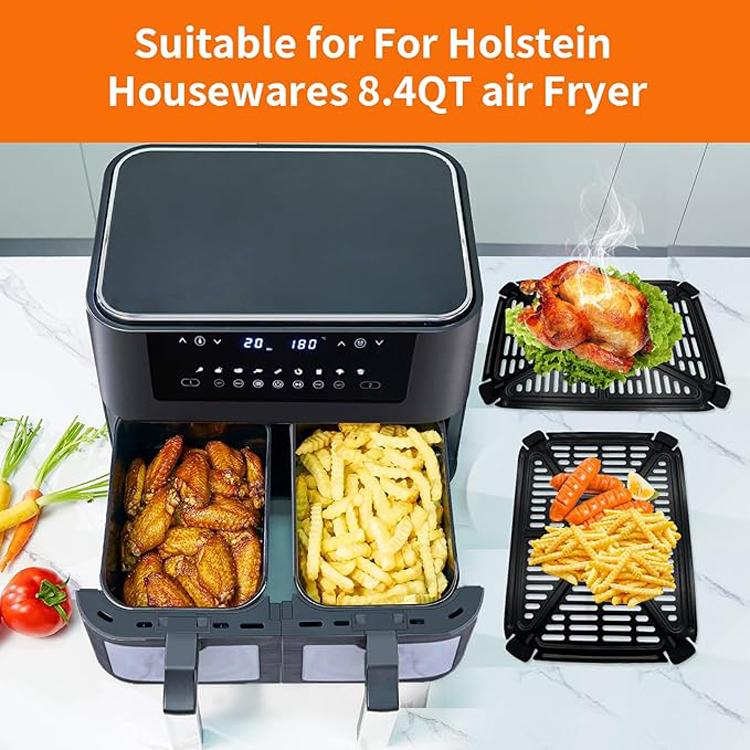 2pcs /Pack Crisper Tray & Drip Pan for Holstein Housewares 8.4QT Dual Basket Digital Air Fryer - Black