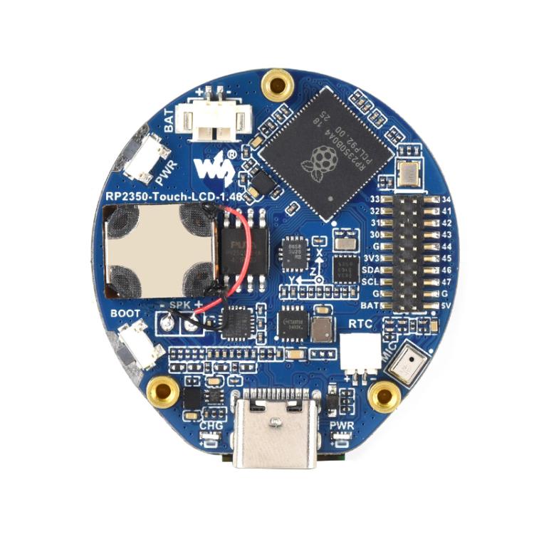 WAVESHARE RP2350 High-Performance Microcontroller Development Board Features 1.46-Inch Round Touchscreen Display - Without Cover Glass