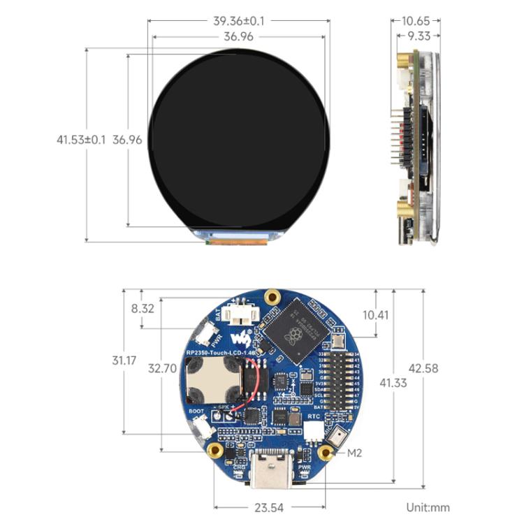 WAVESHARE RP2350 High-Performance Microcontroller Development Board Features 1.46-Inch Round Touchscreen Display - Without Cover Glass