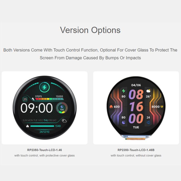 WAVESHARE RP2350 High-Performance Microcontroller Development Board Features 1.46-Inch Round Touchscreen Display - With Cover Glass
