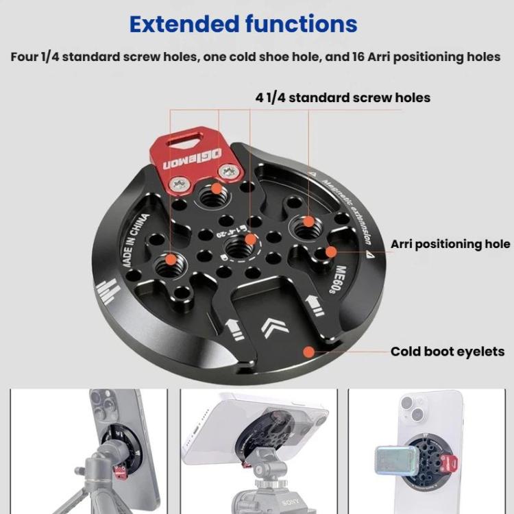 OGLemon ME60S Magnetic Phone Mount Base Cold Shoe Tripod Aluminum Alloy Photography Selfie Stick 1/4 inch Arca-Style Mounting Base Suction Cup