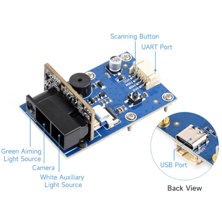 WAVESHARE Barcode QR Code Scanning Module Type E Metal Casing DPM Code Reading Onboard USB UART Dual Interfaces - 32387