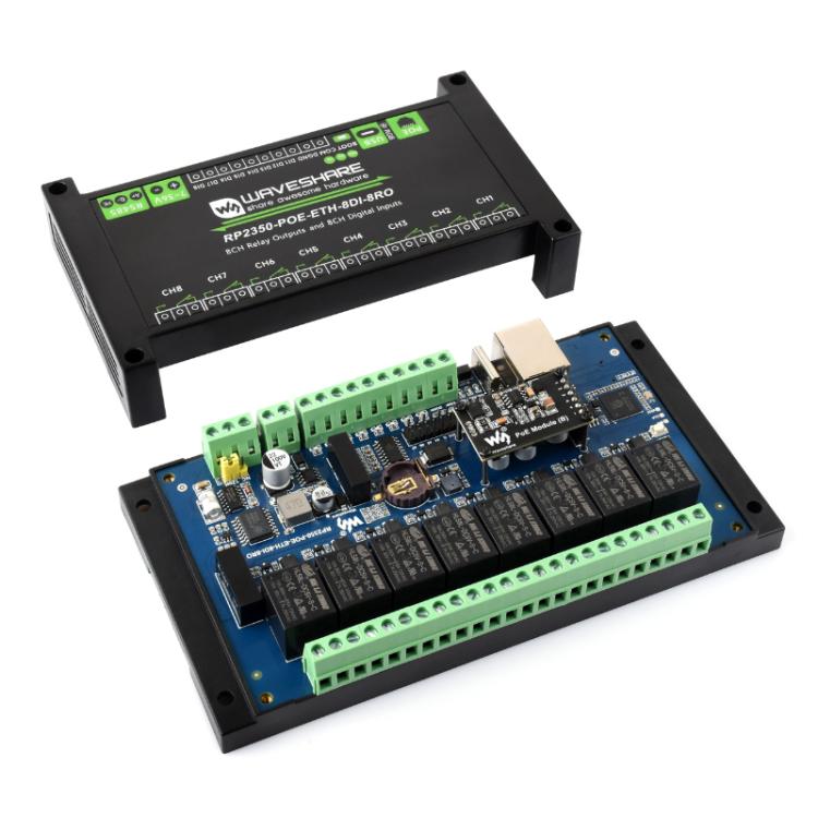 WAVESHARE RP2350 Industrial Control Board 8-Channel Network Relays Based On RP2350 Main Controller, Specification: PoE Network Port