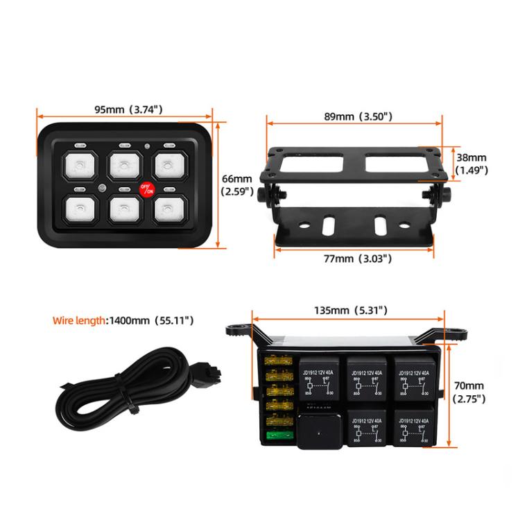 6 Gang Car Modified Spotlight Control Switch Assembly Panel Button Switch