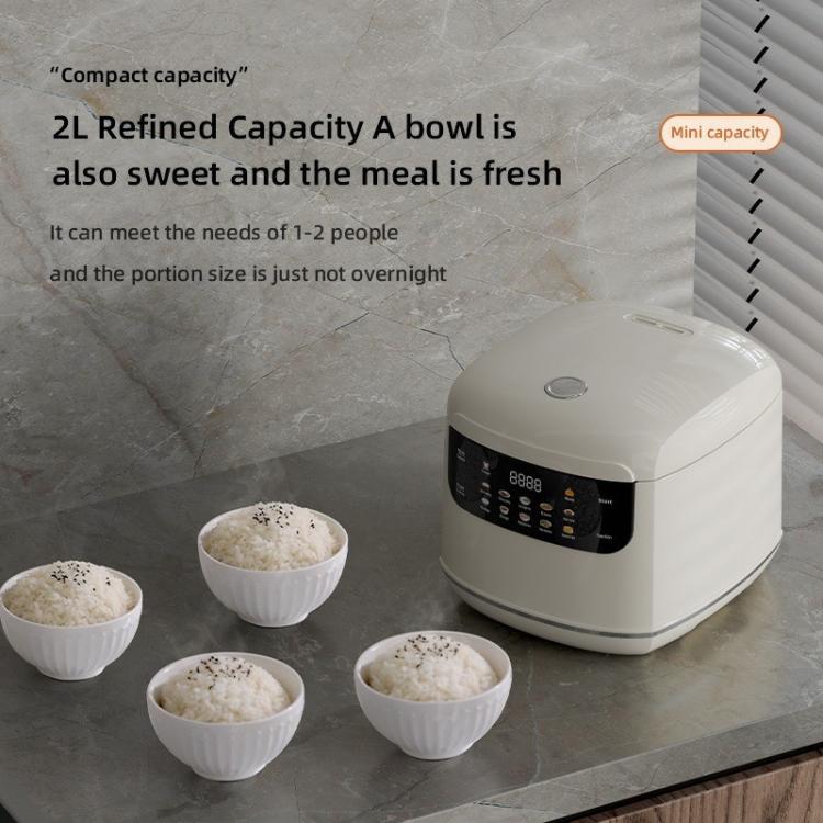 400W 2L Electric Rice Cooker with Color Screen 10 Preset Menus, 24H Smart Booking for 1-2 People US Plug 110V - White