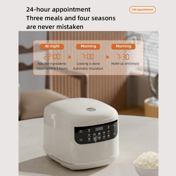 400W 2L Electric Rice Cooker with Color Screen 10 Preset Menus, 24H Smart Booking for 1-2 People US Plug 110V - White