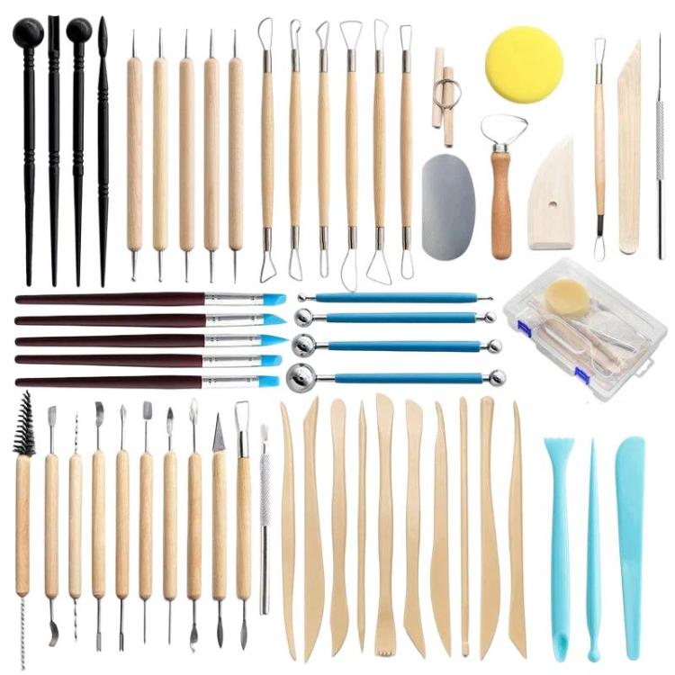 57pcs Pottery Tools Stone Clay Sculpting Knife Silicone Dotting Pen Nanatsuhon Detail Needles Scraper