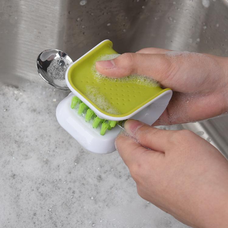 Knife Cleaning Brush U-Shaped Dual-Sided Scrubber for Knives, Spoons & Forks Hand-Safe Design Prevents Cuts - Green