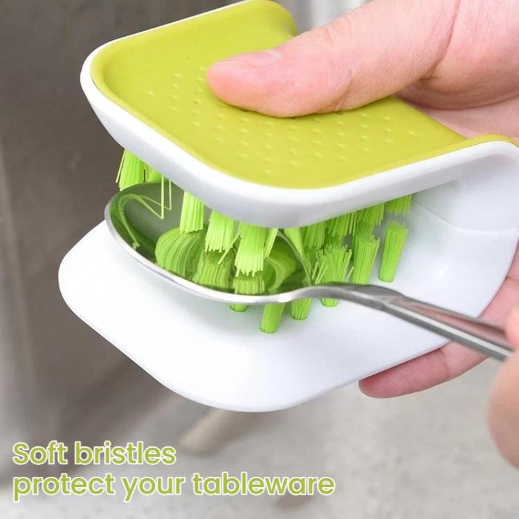 Knife Cleaning Brush U-Shaped Dual-Sided Scrubber for Knives, Spoons & Forks Hand-Safe Design Prevents Cuts - Green