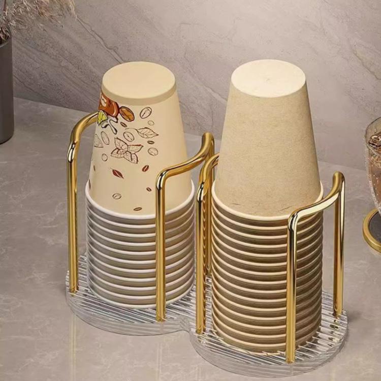 Acrylic Paper Cup Holder Single-Use Cup Dispenser, Spec: Dual-Cup Gold