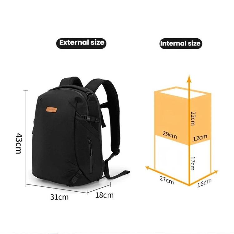 Cwatcun D248 Medium Camera Bag Waterproof High Capacity DSLR Digital Camera Backpack - Black