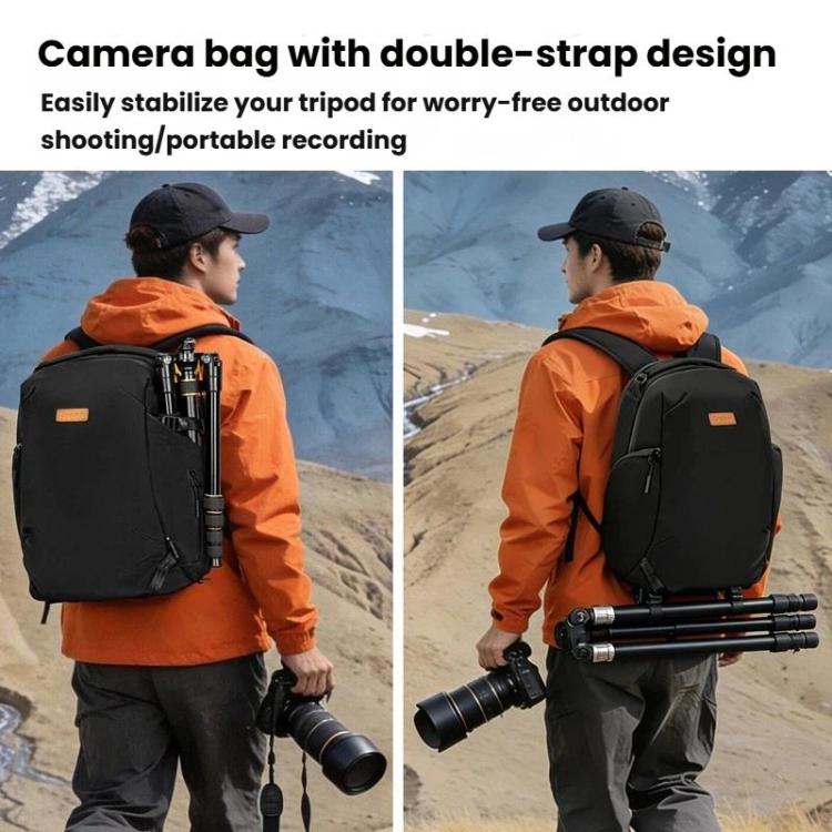 Cwatcun D248 Medium Camera Bag Waterproof High Capacity DSLR Digital Camera Backpack - Black