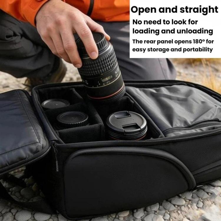 Cwatcun D248 Medium Camera Bag Waterproof High Capacity DSLR Digital Camera Backpack - Black