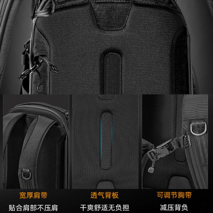 Cwatcun D248 Medium Camera Bag Waterproof High Capacity DSLR Digital Camera Backpack - Black