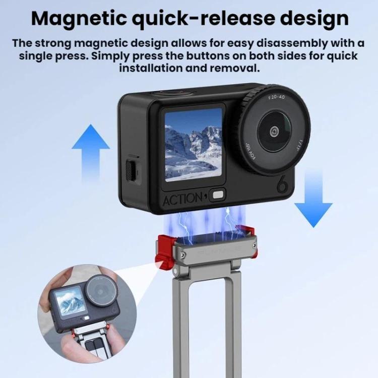 For DJI Osmo Action 6 / Nano Flymile Magnetic Quick-Release Tripod Bracket and Carabiner Clip - Gray
